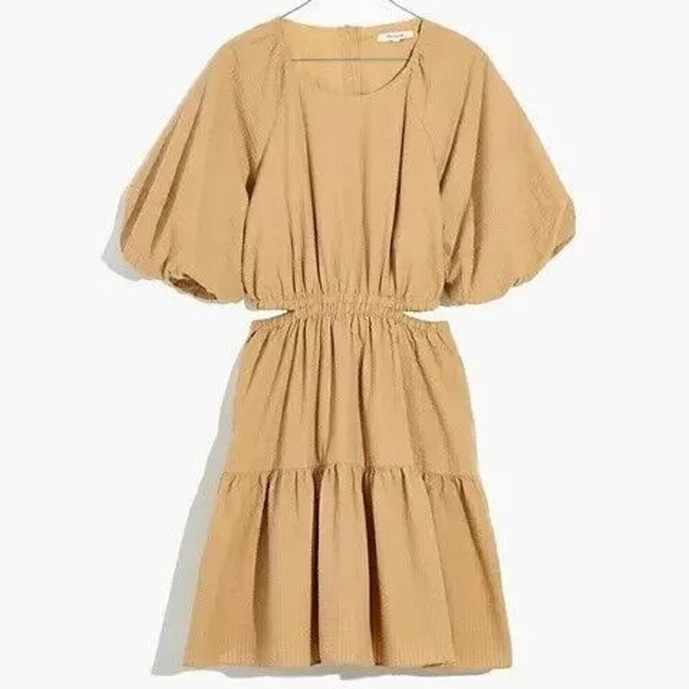 Madewell Seersucker Puff Sleeve Cutout western Mini Girly Preppy Dress Size XL